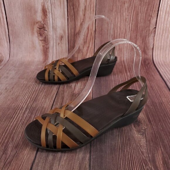 Crocs Womens Size 6 Huarache Mini Wedge Bronze Espresso Open Toe Sandals Shoes - Picture 1 of 14